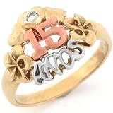 10k Tri-color Gold 15 Anos Quinceanera Birthday CZ Ring