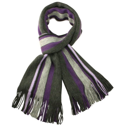 100% Acrylic Men's Colorful Stripes Tassels Ends Knitted Long Scarf - Purple