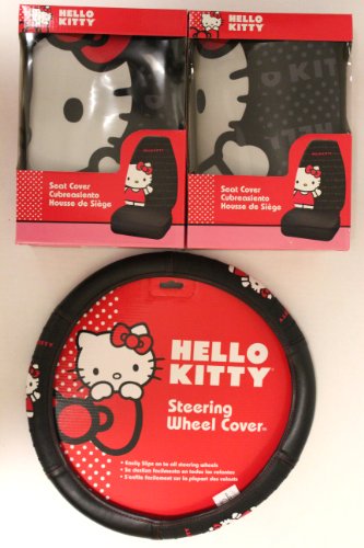 Hello Kitty 2 Car Seat Cover + Steering Wheel Cover Set Ribbon