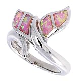 14K White Gold Rhodium Plated Sterling Silver Wedding & Engagement Ring Sterling Silver, Synthetic Pink Opal Whale Tail Ring For Women 19MM ( Size 6 to 9)