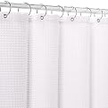 White Waffle-Weave Fabric Shower Curtain