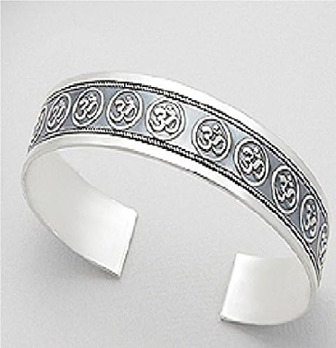 Exceptional Quality Solid .925 Sterling Silver Om Aum Ohm Mediation Yoga Buddha Buddhist symbol Tibetan Adjustable Cuff Bracelet