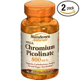 Sundown Mega Chromium Picolinate, 800 mcg, 60 Tablets (Pack of 2)