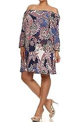 Plus Size Shift Paisley Off the Shoulder Polyester/Spandex  Dress