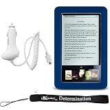 Slim High Quality Durable Silicone Skin Case Customer Made For Barnes & Noble Nook eBook Reader (Navy, Blue, Dark Blue) + Includes a 4-Inch eBigvalue Determination Hand Strap + Easy Travel Car Charger