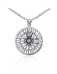 Chuvora .925 Sterling Silver Round Compass Rose, Windrose, w/ Fleur-de-Lis Pendant with Rhodium Plated Chain Necklace w/ Lobster clasp 18"