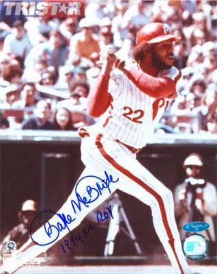 Bake Mcbride Philadelphia Phillies Autographed 8x10 Photograph with 1974 NL ROY Inscription