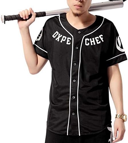Zokey Dope Chef Chest Letter Loose Uniform Black Baseball Short Sleeve Shirt XL