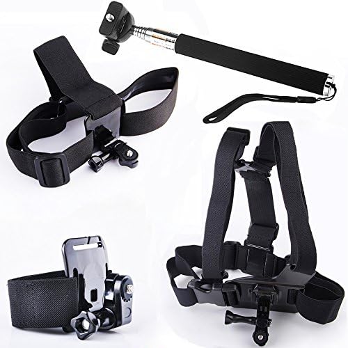 pangshi® Head strap Mount + Chest strap Mount + Hand Wrist Arm Strap Mount + Extendable Handheld Monopod Accessories Kit for Sony Action Cam HDR-AS100V AS30V HDR-AS200V FDR-X1000V HDR-AZ1