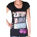 CRYSTALROCKChristianAudigierEdHardyWomensOrganicCottonComicStripT-ShirtTeeTopBlack