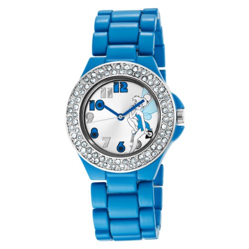 Disney Womens TK2026 Tinkerbell Silver Dial Blue Enamel Bracelet Watch