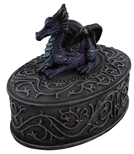 Pacific Giftware Dragon Laying on Oval Shaped Jewelry Trinket Box Mythical Fantasy Decoration New