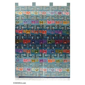 Wool tapestry, 'Kittens and Ducklings' by NOVICA