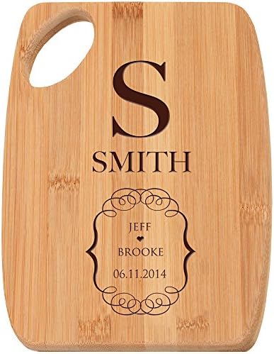 Personalized Bamboo Cutting Board Customized Monogram with First and Last Names with Date" 6" W X 9" for Wedding Gift Anniversary Gift, Housewarming Gifts