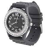 Geneva Platinum CZ Accented Silicone Link Watch, Large Face