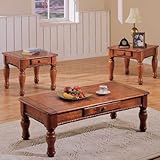 3pcs Dark Oak Finish Coffee & End Table Set with Storage