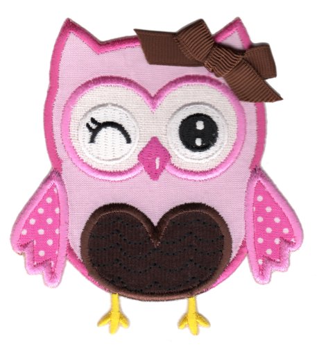PatchMommy Iron On Applique Patch, Pink and Brown Owl - Kids Baby
