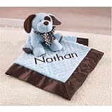 Personalised Embroidered Baby Blanket Newborn Boy Gift Set with Puppy Teddy Blue