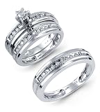 14k White Gold 0.46 Ct Round Diamond Ring Wedding Trio