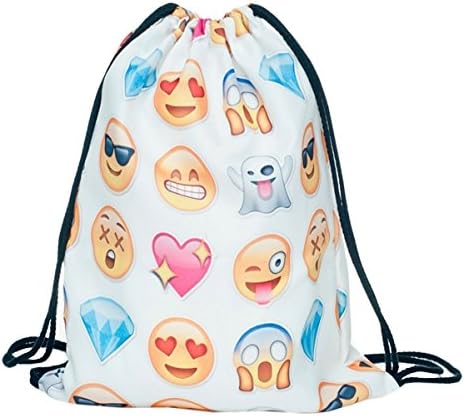 Funny White Emoji Backpacks Canvas Bag Harajuku Drawstring Bag Mochila School Bag