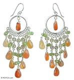 Carnelian earrings, 'Ginger Lime Ruffles' 1.4 W 3 L