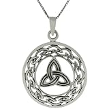 Sterling Silver Celtic Knot Circle with Triquetra Center Necklace