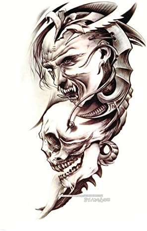 BTArtbox Big Pattern Style 6 inch X 8 inch Skull&amp;Grimace Body Art Stickers High Quality Removable Easy to Use Waterproof Long Duration Flash Personalized Temporary Tattoo - One Sheet(#1)