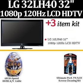 Brand New LG 32LH40 32 1080p LCD HDTV  Gloss Black With Essential LG Kit Includes 2 Pack Of HDMI Cables  LCD Screen Cleaner