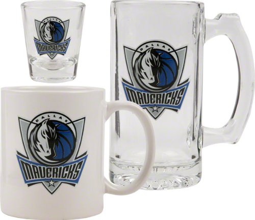 Dallas Mavericks Glassware Set: 3D Logo Tankard, Coffee Mug, Shot Glass