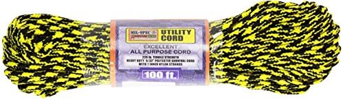 Northstar Mil Spec Utility Polyester Paracord Cord with 7 Inner Nylon Strands, 100-Feet, Black/Yellow