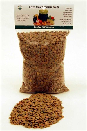 1 Lb Green Lentil Sprouting Seed - Certified Organic - 1 Lb. Re-sealable Bag - Green... by C & F Popcorn