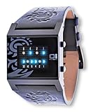 The One - KT217B1 - Montre Homme - Quartz - Systeme affichage binaire par Led - Bracelet Cuir  Noir Motifs Frappes