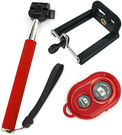 Self-portrait Monopod Selfie Stick with Extendable Handheld Wireless Bluetooth Remote with Handle for Iphone 6 & 6 Plus 5s 5c 5 4s 4 , Samsung Galaxy Android Smartphone Cell Phone Red