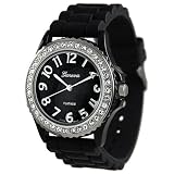 Silverbin Rhinestone-accented Black Silicone/Jelly Watch