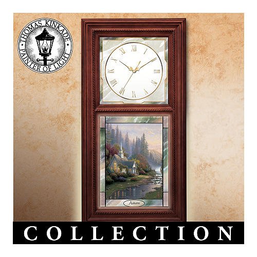 Thomas Kinkade Wall Clock with Stained Glass Art - Time For All Seasons Collection
