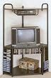 Black Metal Corner Entertainment TV Stand w/CD Rack Storage Area Shelf