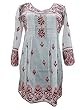White Cotton Tunic Kurti Maroon Embroidered