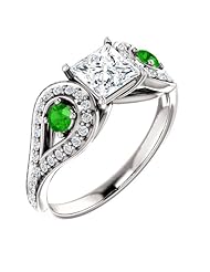 18K White Gold Round Cut Diamond and Tsavorite Ring -- LIFETIME WARRANTY