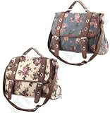 STUNNING LADIES WOMENS DESIGNER STYLE CANVAS FLORAL / FLOWER SATCHEL CROSS BODY SHOULDER HANDBAG BAG BRAND NEW - BEIGE - BLUE COLOUR