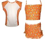 MaxOut UPF 50+, UV Protective Girl's 3 PC Outfit: Short Sleeve Panel Rashguard, Bikini Top & Built-in Skirt (Sizes 4 - 6x)