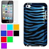 Fashion Design Cover for iPod touch 4th gen for New Ipod Touch 4th Generation with Camera Suitable for 8G 32G 64G + New Ipod Touch 4G Clear Screen Protector , Blue Zebra