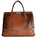 Tan Brown Alligator Croc Skin Effect Print Patent Faux Leather Satchel Briefcase handbag bag