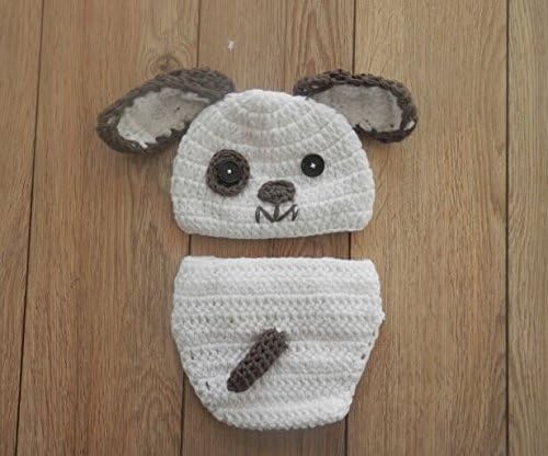 AngelMommyPatten® ORIGINAL DESIGNER Handmade Baby Boy Hat PUPPY LUV Newborn Baby Boy Crochet Doggy Hat Cream Brown Dog Hat Photography Prop Diaper Cover- Newborn Photography Prop, Newborn, Baby Shower Gift More Colors Easter Set #081