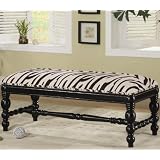 Bench with Zebra Fabric Print Nail Head Trim in Black Finish