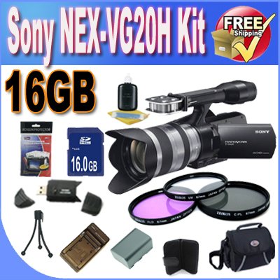 Sony NEX-VG20H Interchangeable Lens HD Handycam Camcorder with 18-200mm F3.5-6.3 OSS Lens + 16GB SDHC Memory + Extended Life Battery + Ac/Dc Rapid Charger + 3 Piece Filter Kit + USB Card Reader + Memory Card Wallet + Deluxe Case w/Strap + Accessory Saver Bundle! Sony NEX-VG20H Interchangeable Lens HD Handycam Camcorder with 18-200mm F3.5-6.3 OSS Lens + 16GB SDHC Memory + Extended Life Battery + Ac/Dc Rapid Charger + 3 Piece Filter Kit + USB Card Reader + Memory Card Wallet + Deluxe Case w/Strap + Accessory Saver Bundle!