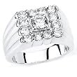Solid Sterling Silver Cubic Zirconia Rhodium Plated Men's Ring