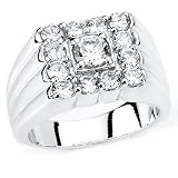 Solid Sterling Silver Cubic Zirconia Rhodium Plated Men's Ring