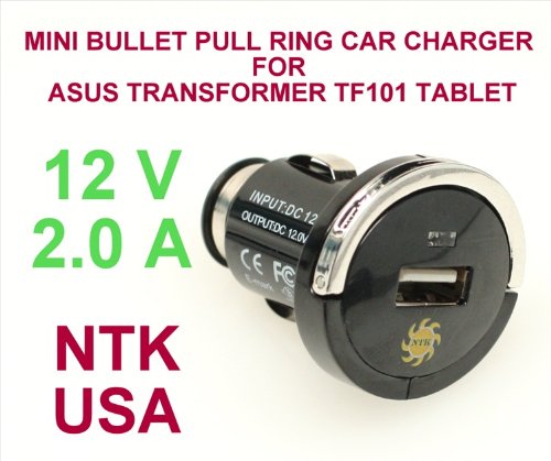 NTK 12V 2.0 A MINI BULLET STYLE CAR CHARGER WITH PULL RING FOR ASUS Eee TRANSFORMER TF 101 TRANSFORMER PRIME TF 201 TABLET NEW