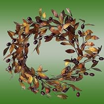 18" Artificial Olive Branch Wreath, Autumn/ Fall Decorations, Door or Wall Hanging, Indoor/ Outdoor, Use for Your Thanksgiving Decorating.