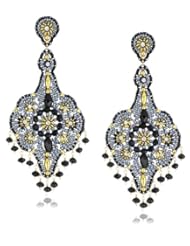 Miguel Ases Black Quartz and Swarovski Grand Dangle Earrings